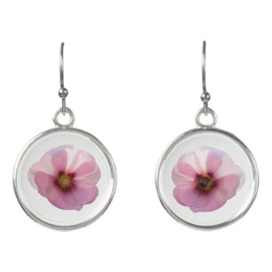 Glowing Pink Hollyhock Flower Earrings