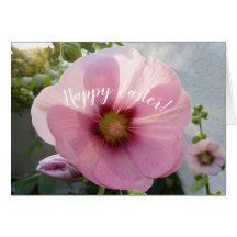 Glowing Pink Hollyhock Flower Easter Card