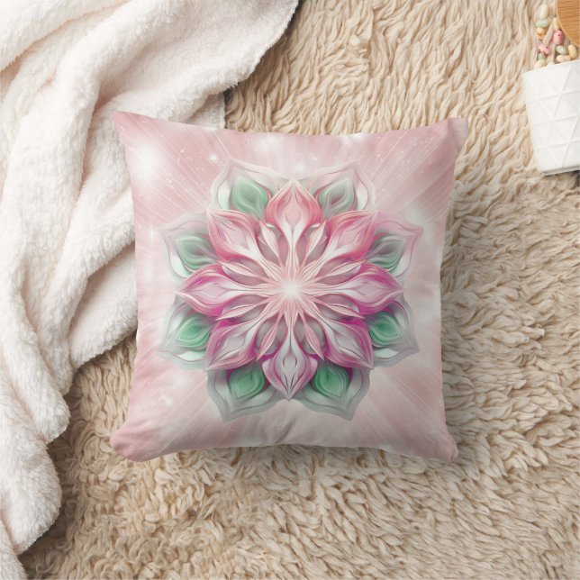 Glowing PInk Mandala Throw Pillow (Blanket)