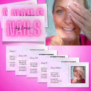 Glowing Pink Nails by custom text photo Business Card