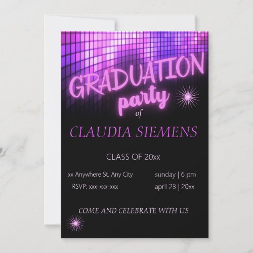 Glowing PINK NEON modern Graduation Invitations