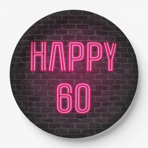 Glowing Pink Neon Sigh for 60th Birthday Paper Plates