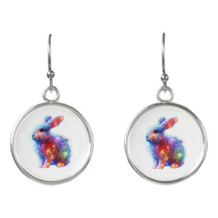 Glowing Prism Rabbit – Ethereal Neon Light Animal Earrings