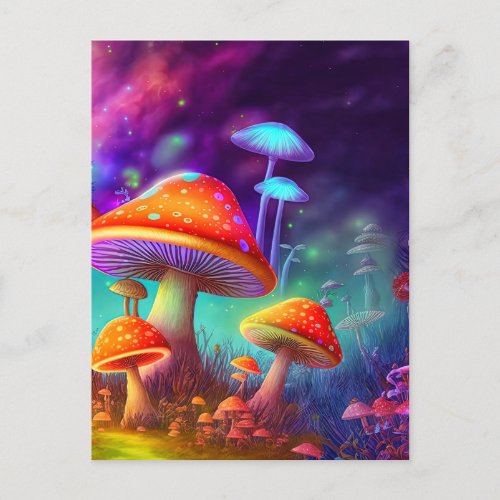 Glowing Psychedelic Mushroom Illustration Postcard