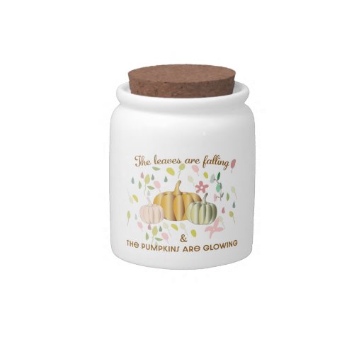 Glowing Pumpkin and Autumn Leaves Floral Doodle  Candy Jar