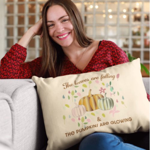 Glowing Pumpkin and Autumn Leaves Floral Doodle Th Lumbar Pillow