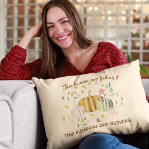 Glowing Pumpkin and Autumn Leaves Floral Doodle Throw Pillow