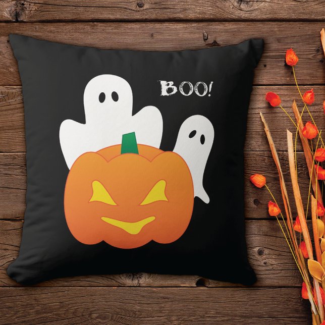 Glowing Pumpkin and Ghosts Throw Pillow (Creator Uploaded)