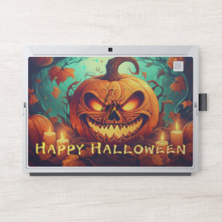 Glowing Pumpkin Candles Twisted Trees Art HP Laptop Skin