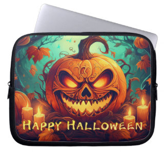 Glowing Pumpkin Candles Twisted Trees Art Laptop Sleeve