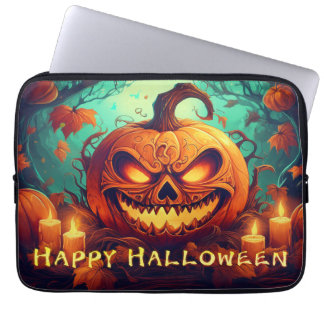 Glowing Pumpkin Candles Twisted Trees Art Laptop Sleeve