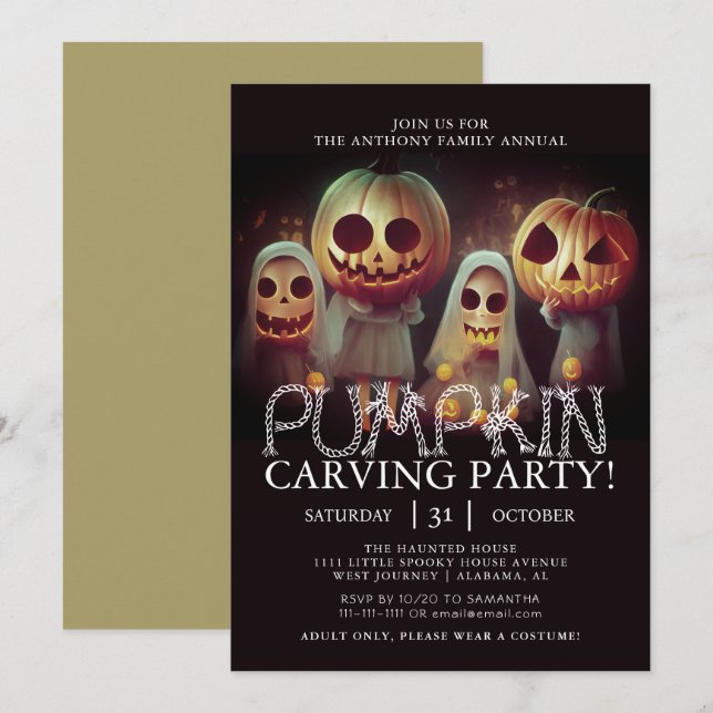 Glowing Pumpkin Carving Party Halloween  Invitation (Front/Back)