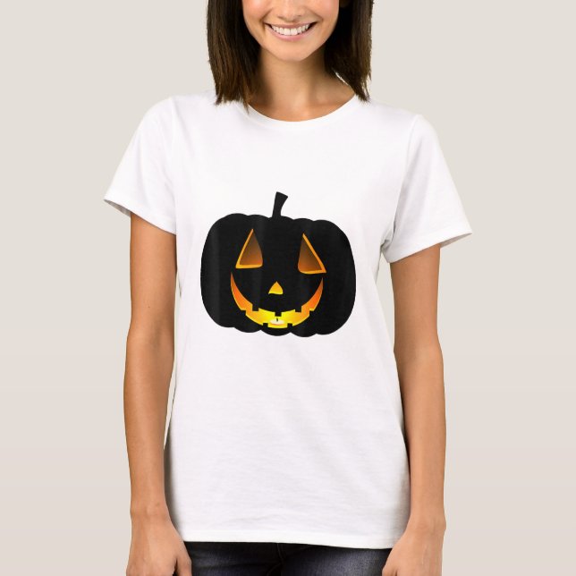 Glowing Pumpkin Face Halloween Jack O Lanter T-Shirt (Front)