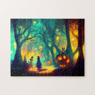 Glowing Pumpkin Halloween Magic Witches Jigsaw Puzzle
