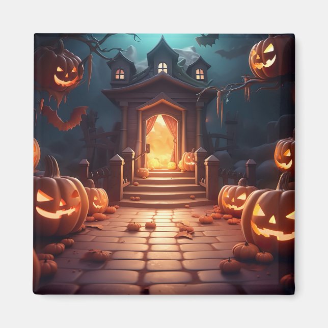 Glowing Pumpkin Halloween Magnet (Front)