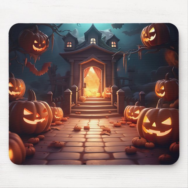 Glowing Pumpkin Halloween Mouse Pad (Front)