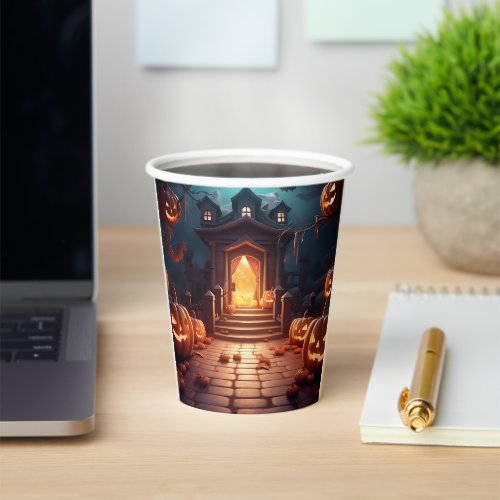 Glowing Pumpkin Halloween Paper Cups