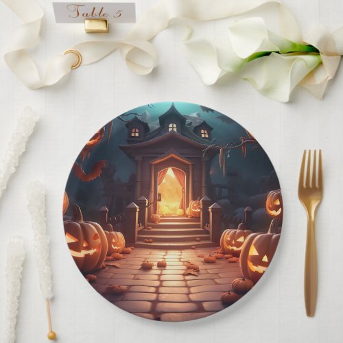 Glowing Pumpkin Halloween Paper Plates