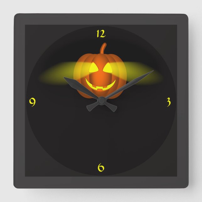 Glowing Pumpkin- Square Wall Clock (Front)