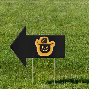 Glowing Pumpkin Witch On Black Yard Sign