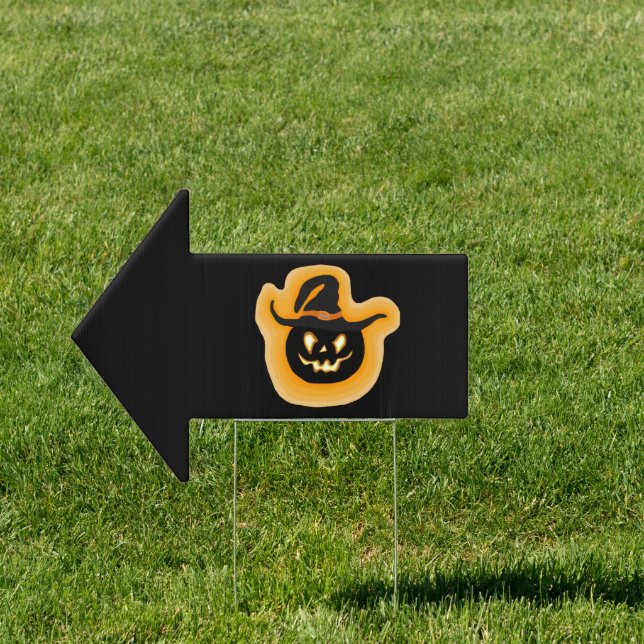 Glowing Pumpkin Witch On Black Yard Sign  (Insitu)