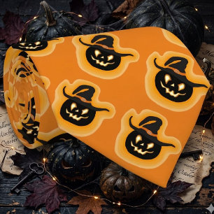 Glowing Pumpkin Witch On Orange Neck Tie