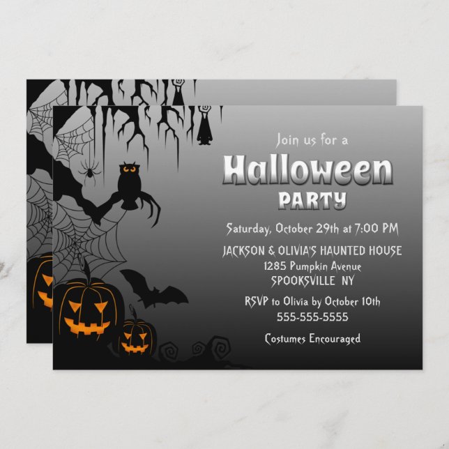Glowing Pumpkins Halloween Party Invitation (Front/Back)
