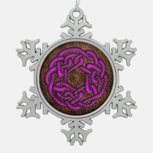 Glowing purple celtic knot on leather digital art