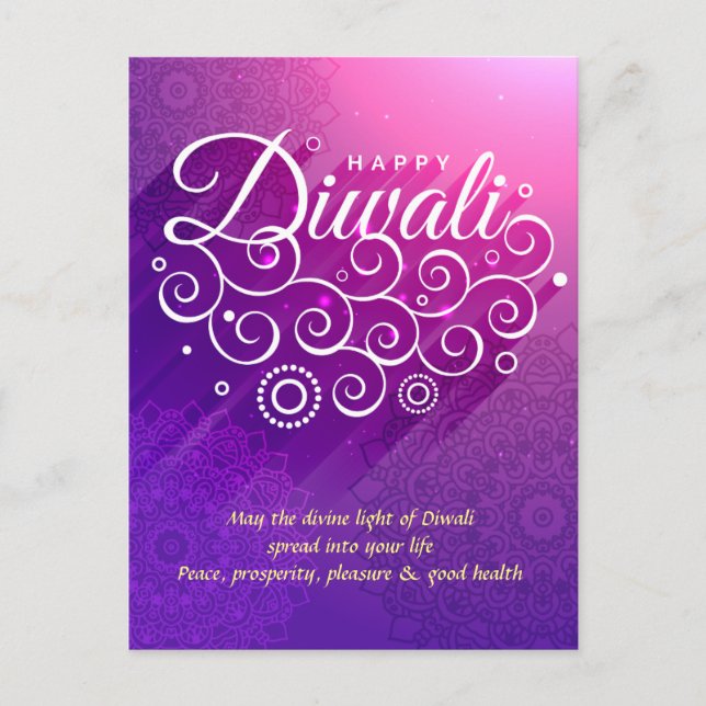 Glowing Purple flourishing ornament Happy Diwali Postcard (Front)