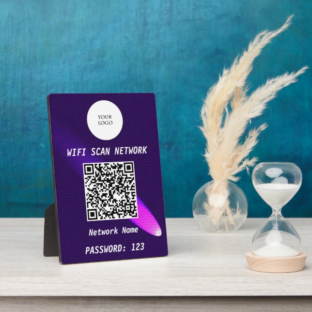 Glowing Purple Leather Free Wifi Scan & QR Code Plaque (Side)