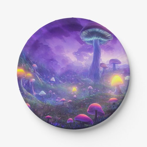 Glowing Purple Mushroom Paper Plate