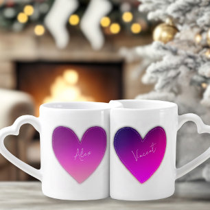 Glowing purple Patchhearts lovers with names  Coffee Mug Set