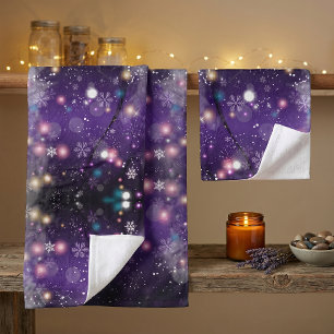 Glowing Purple Winter Wonderland Snowflakes Bath Towel Set