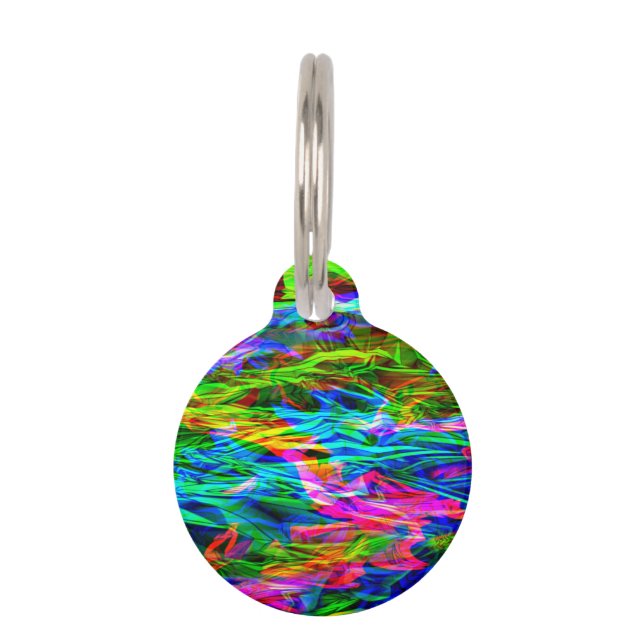 Glowing Rainbow Abstract Pet Name Tag (Front)