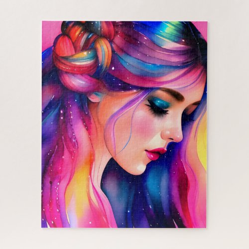 Glowing Rainbow Glamour Hair Model Puzzle