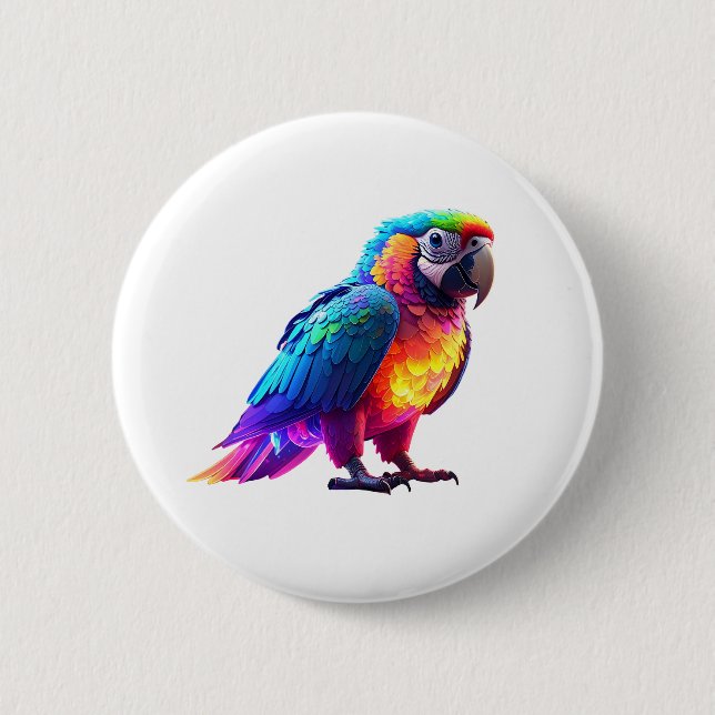 Glowing Rainbow Parrot Button (Front)