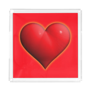 Glowing Red 3-D Heart Acrylic Tray