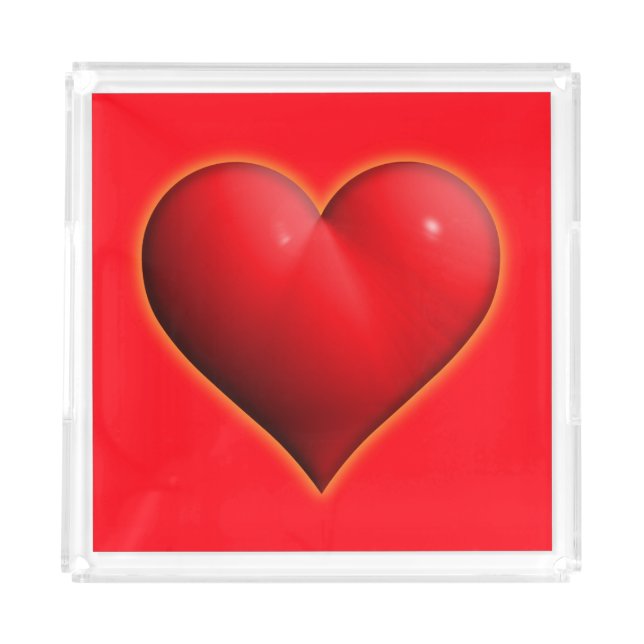 Glowing  Red 3-D Heart Acrylic Tray (Front)