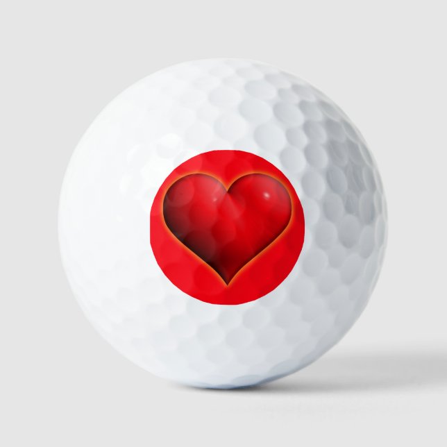 Glowing Red 3-D Heart Golf Balls (Front)