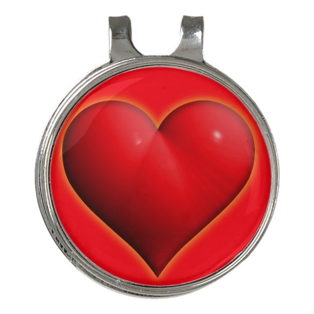 Glowing Red 3-D Heart Golf Hat Clip (Front)