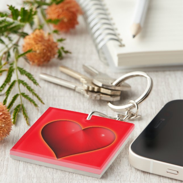 Glowing Red 3-D Heart Keychain (Front Right)