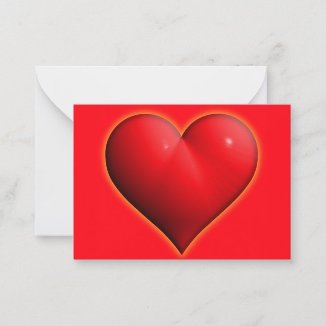 Glowing Red 3-D Heart Note Card (Front)