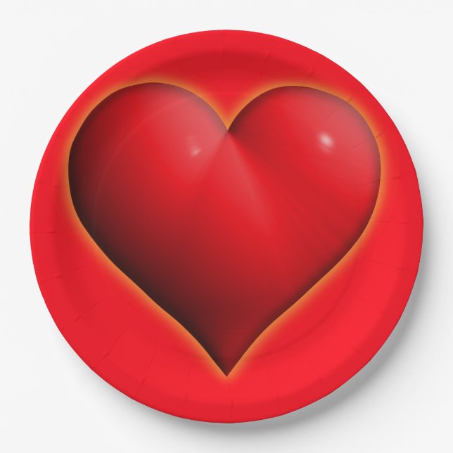 Glowing  Red 3-D Heart Paper Plates (Front)
