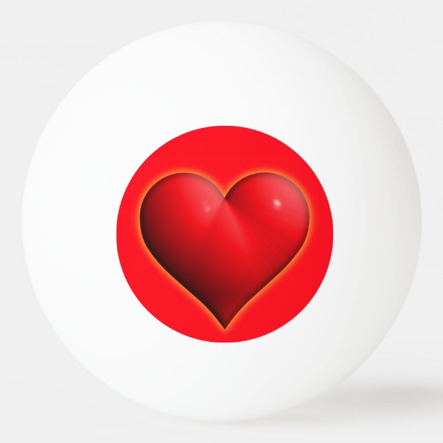 Glowing Red 3-D Heart Ping Pong Ball (Front)