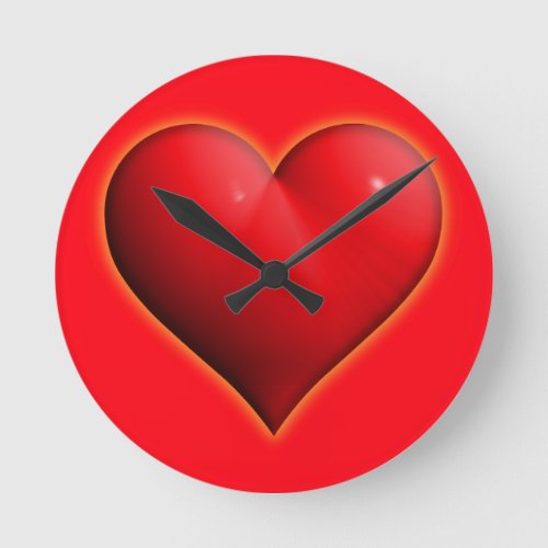 Glowing  Red 3_D Heart Round Clock