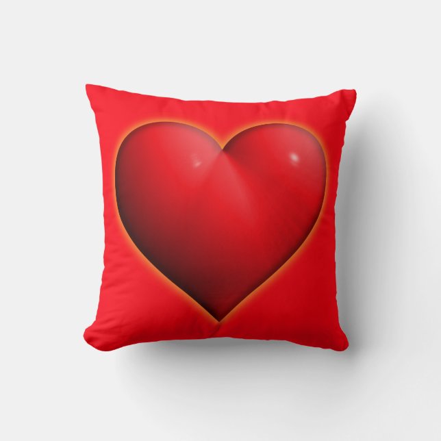 Glowing  Red 3-D Heart Throw Pillow (Front)