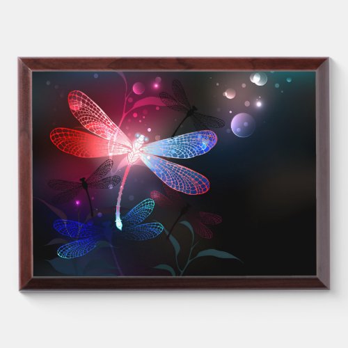 Glowing red dragonfly award plaque