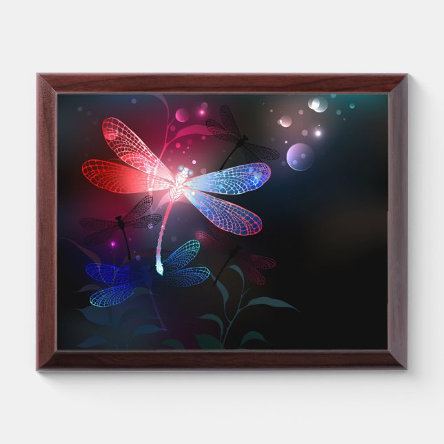 Glowing red dragonfly award plaque (Horizontal)