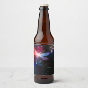 Glowing red dragonfly beer bottle label