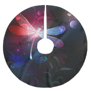 Glowing red dragonfly brushed polyester tree skirt